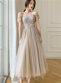 Picture of Off Shoulder Sweetheart Tea Length Party Dress, Short Prom Dresses with Lace